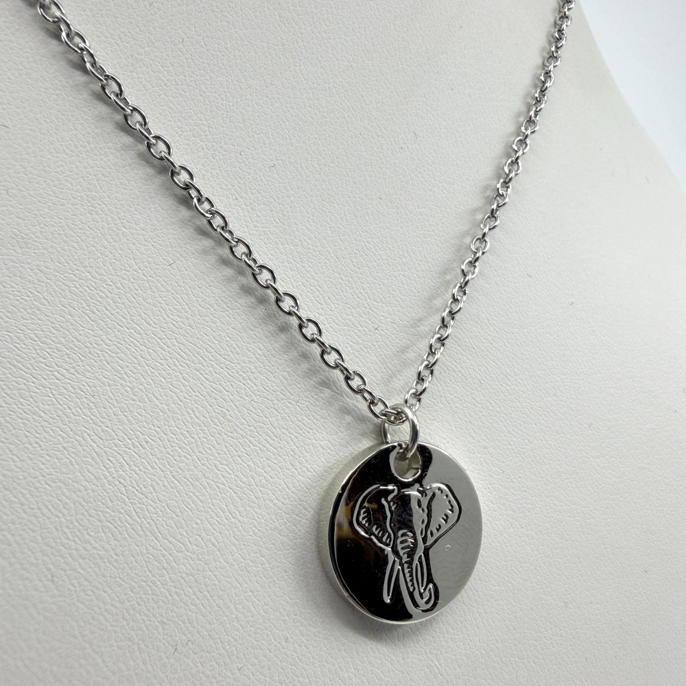 Silver Tone Elephant Disc Pendant Necklace Minimalist Boho Jewelry Gift Charm